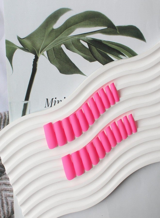 XCREANDO Matte Hot Pink Press On Nails Medium Long Square, Xcreando Medium Coffin Nails Acrylic Press ons Glue on Nails Long Length, Solid Color Fake Nail for Women, Natural Thick Artificial Nail Stick on - Image 4